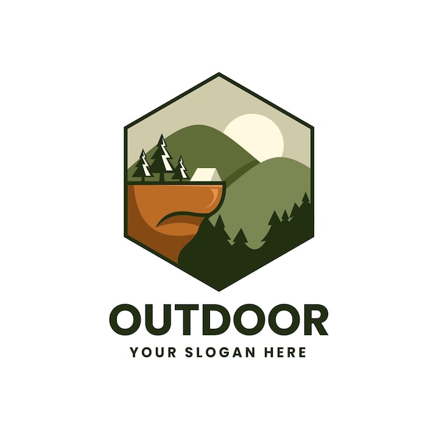 Outdoor camping badge logo vector illustration