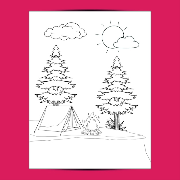 Outdoor camping coloring pages for kids