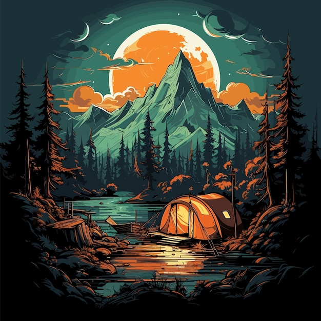 Outdoor Camping Vector Tshirt Design Mountain Camping Illustratie Camping embleem grafieken