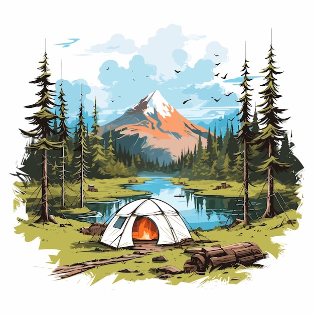 Outdoor Camping Vector Tshirt Design Mountain Camping Illustration Camping emblem graphics