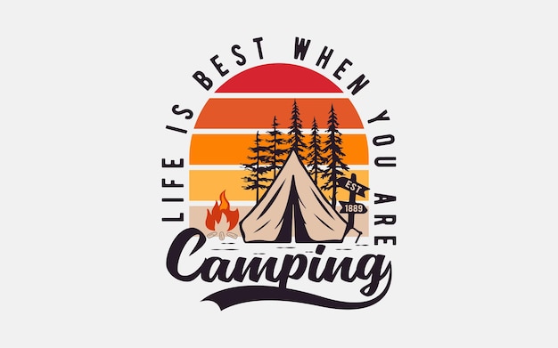 Vector outdoor camping vintage grafisch t-shirt ontwerp.