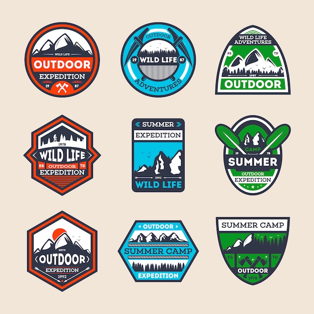 Vector outdoor expedition vintage isolated badge set