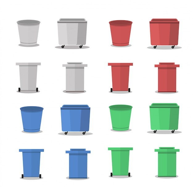 Открытый мусорный контейнер. иллюстрации. красный объект пластиковый контейнер для отходов.