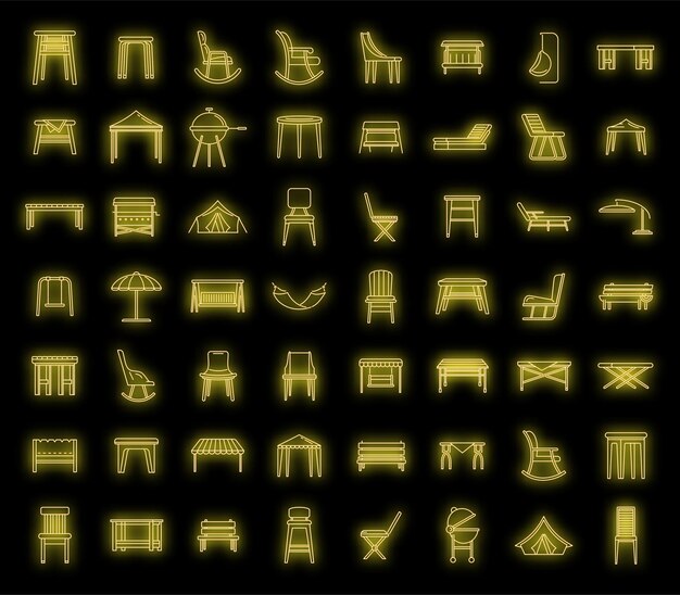 outdoor garden furniture icons set vector neon