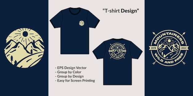 Outdoor hand drawn mountain circle badge design vector for tshirt hoodie merchandise