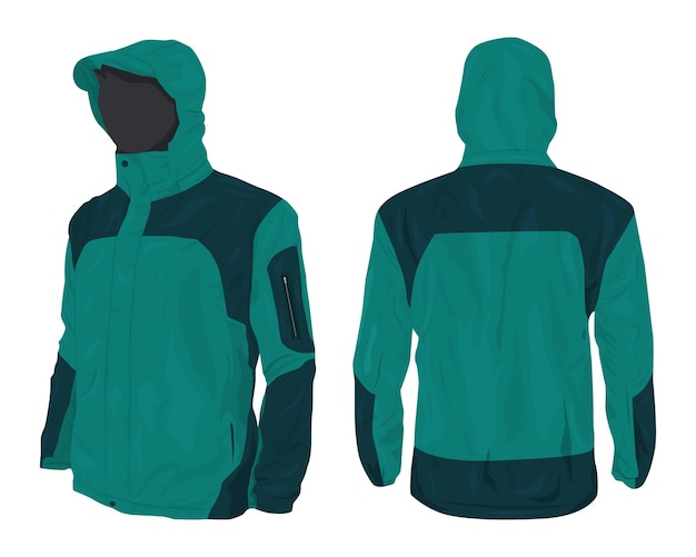 Vector outdoor jacket template front and back view. vector illustration