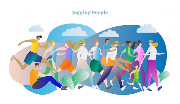 Outdoor jogging people vector illustration scene