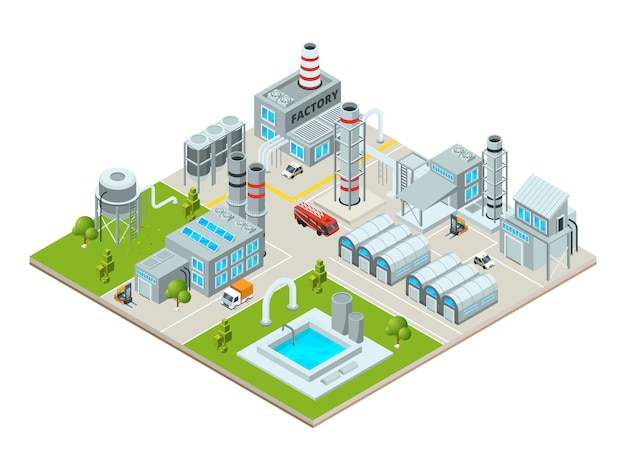 Vector outdoor landscape with factory buildings