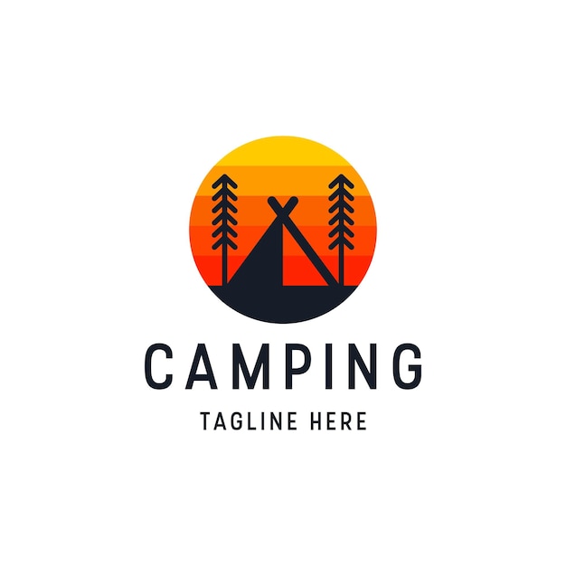 Outdoor logo van camping en avontuur reizen vakantie bos lijntekeningen retro vectorillustratie