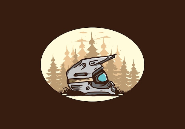 Outdoor motocross trail helmet illustration