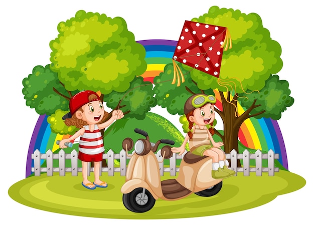 Outdoor park with happy children