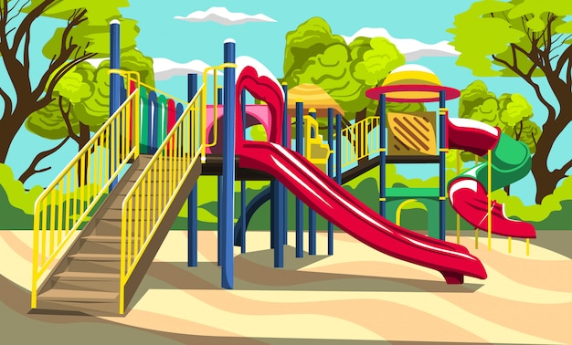 Outdoor Playground Fun for Children Family Park with Slides and Tunnels for Vector Outdoor Design