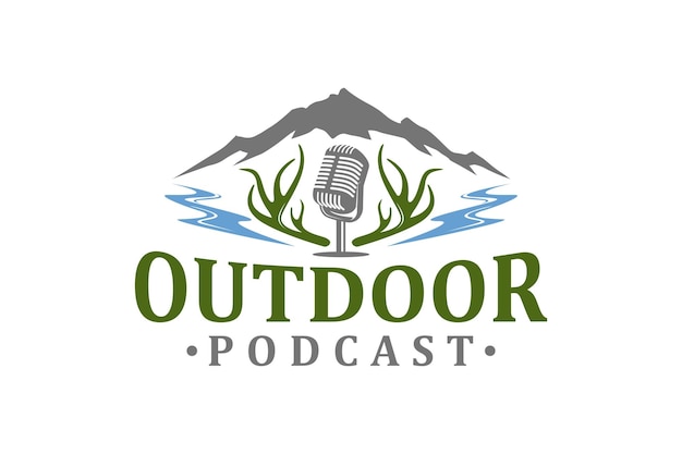 Outdoor podcast logo mountain deer antler river lake icon symbol nature landscape