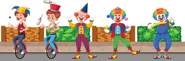 Outdoor scene with clown cartoon character