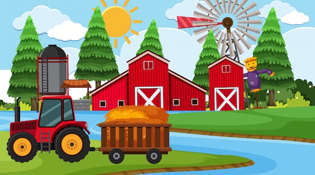 Vector an outdoor scene with farm