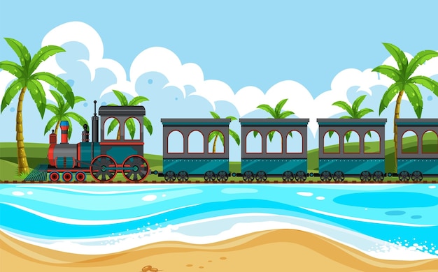 Outdoor scene with a steam locomotive train