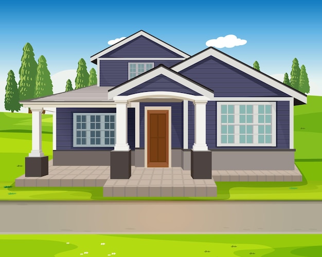 Vector outdoor scenes with house and road