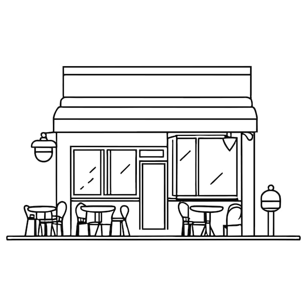 Outdoor street cafe in summer park area cartoon coloing page