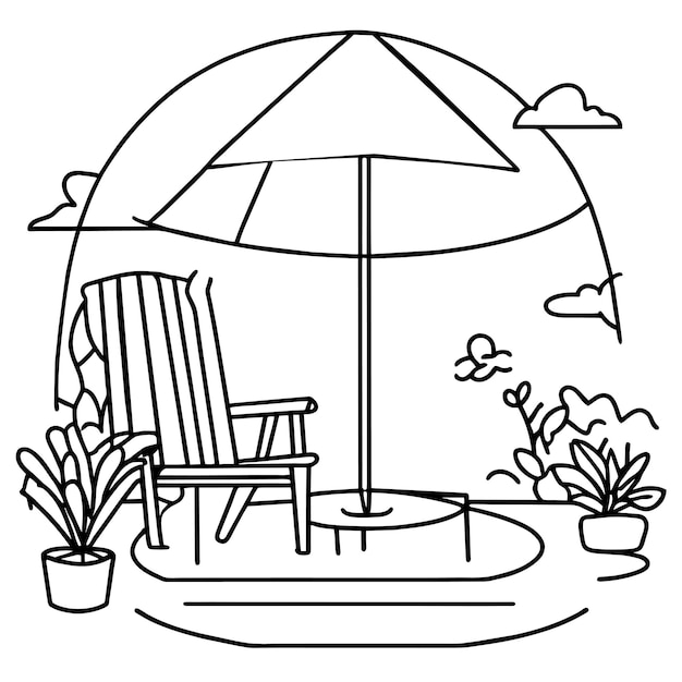 Outdoor street cafe in summer park area cartoon coloing page