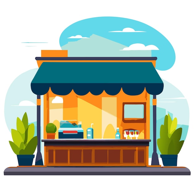 Vector outdoor street cafe in summer park area cartoon vector illustration