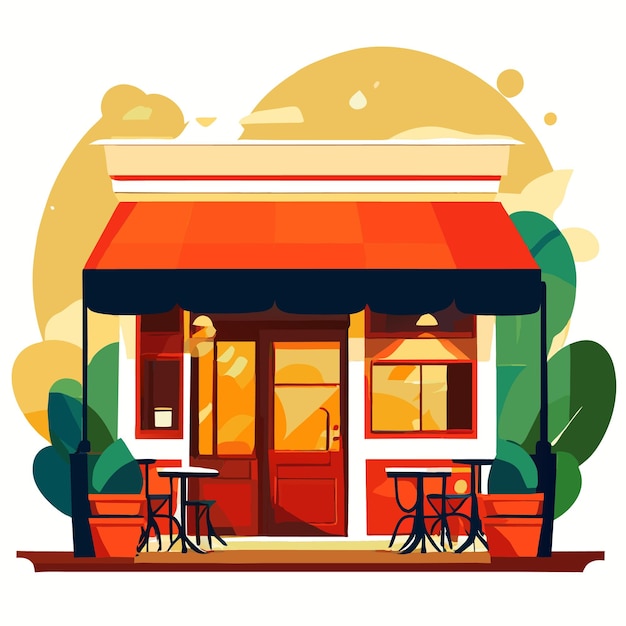 Vector outdoor street cafe in summer park area cartoon vector illustration