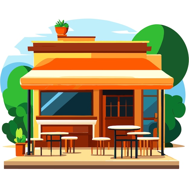 Vector outdoor street cafe in summer park area cartoon vector illustration