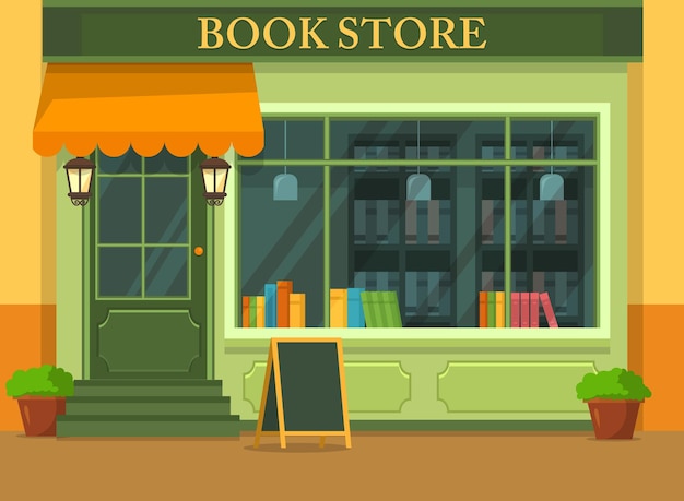 Outdoor view on bookstore or building with books