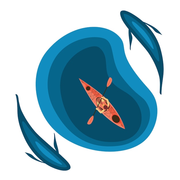 Вектор Фоновая иллюстрация мероприятий на свежем воздухе каяк среди гигантских рыб в озере