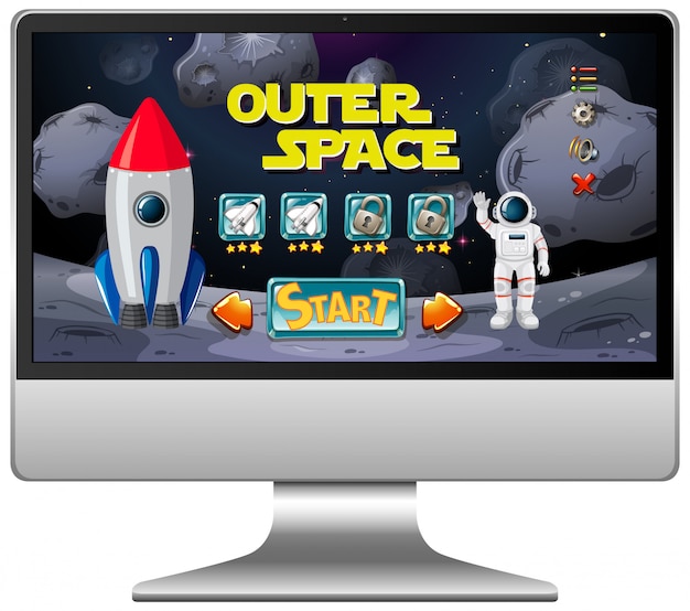 Outer sapce mission game on computer screen