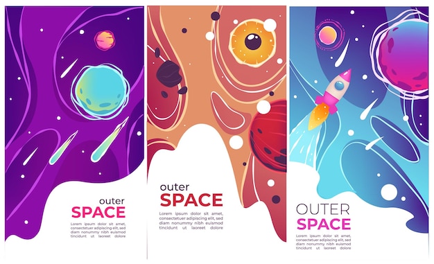 Outer space comets and launching rockets banners vector