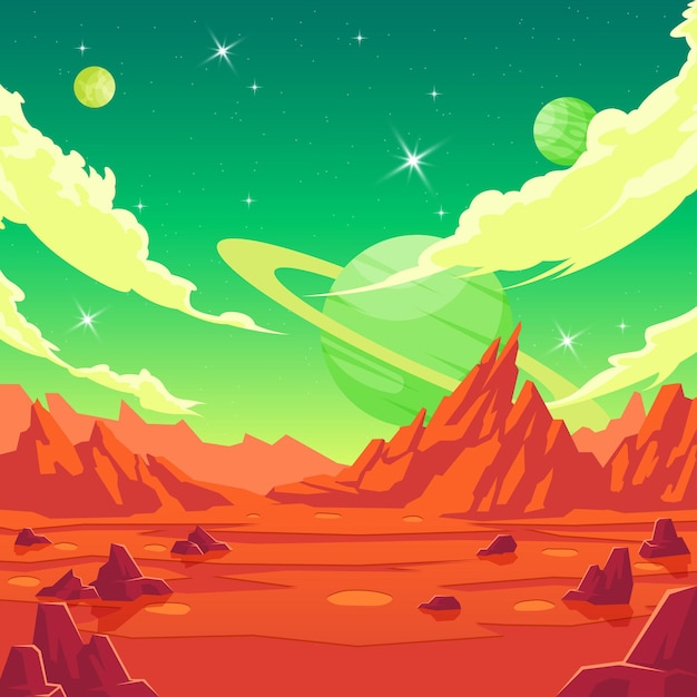 Vector outer space mars planet landscape background