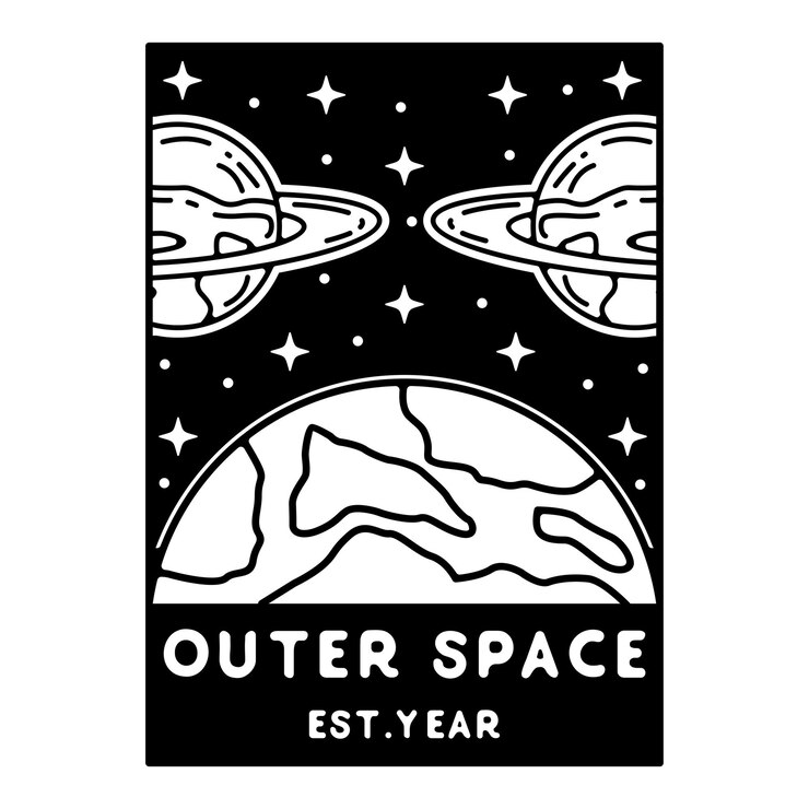Vector outer space monoline vintage outdoor badge design