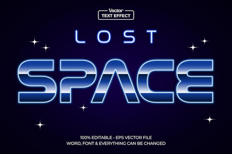 Vector outer space neon light editable graphic style text effect