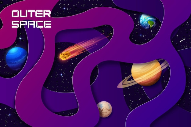 벡터 은하계 행성이 있는 우주 종이 컷 포스터