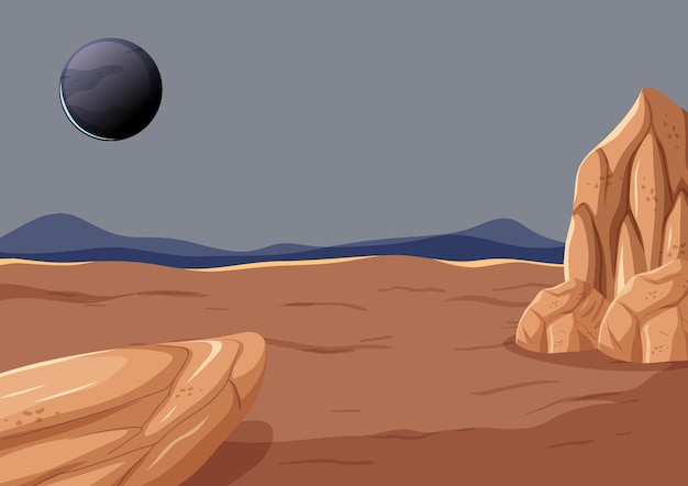 Vector outer space surface landscape with planet
