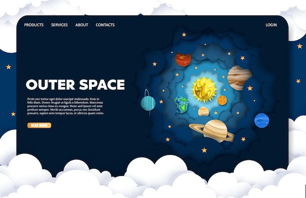 Outer space vector website bestemmingspagina ontwerpsjabloon