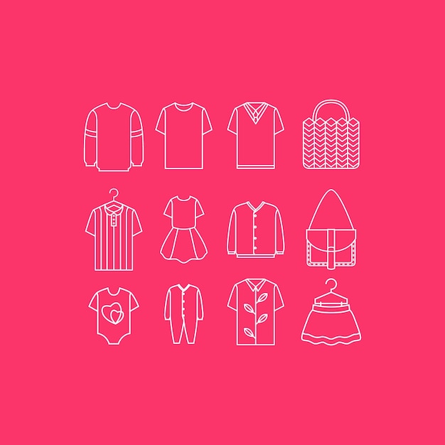 Vector outfit set baby daughter son shopping bag lines minimal icon