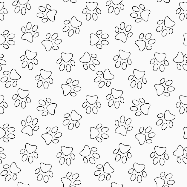 Outine dog paw print vector seamless pattern