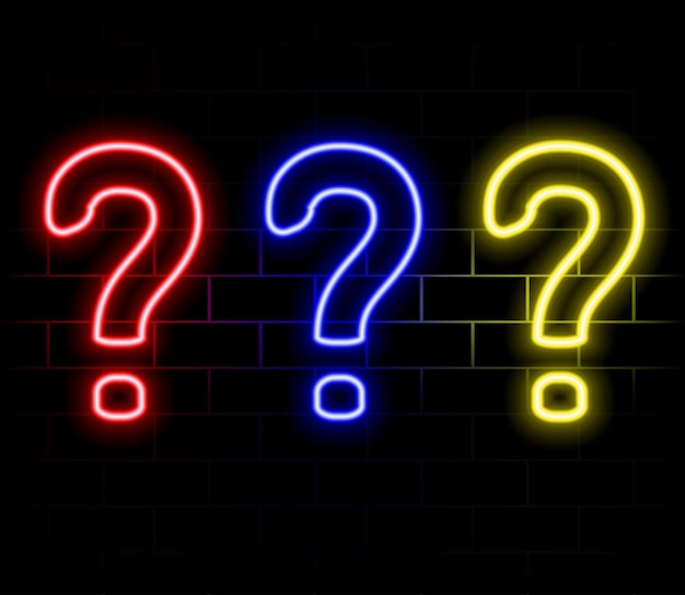 Outline 3 neon questions icon set Glowing neon question marks FAQ support answer searching question