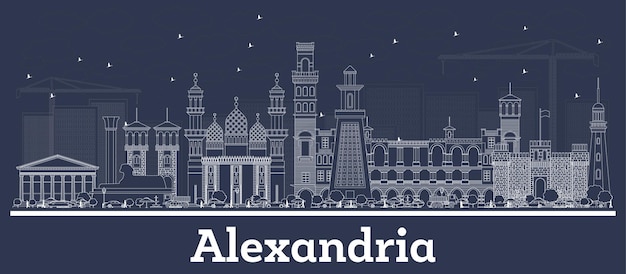 Outline Alexandria Egypt City Skyline with White Buildings Vector Illustration Business Travel and Concept with Historic Architecture Alexandria Cityscape with Landmarks