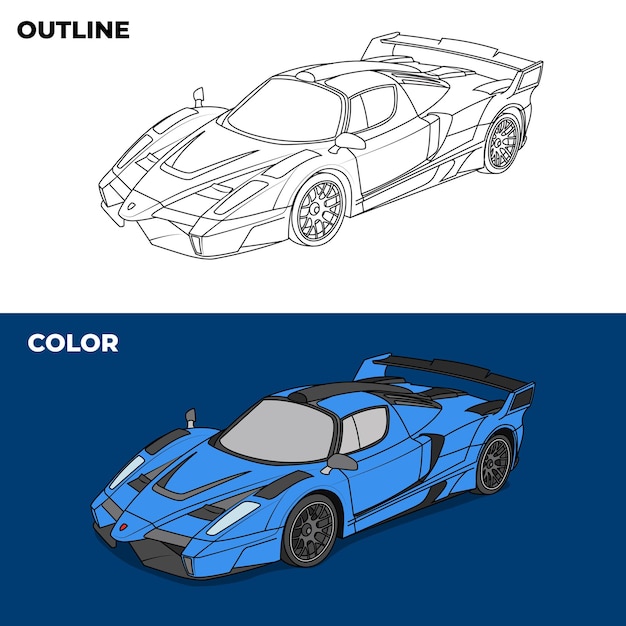 Контур и цветной синий спортивный автомобиль