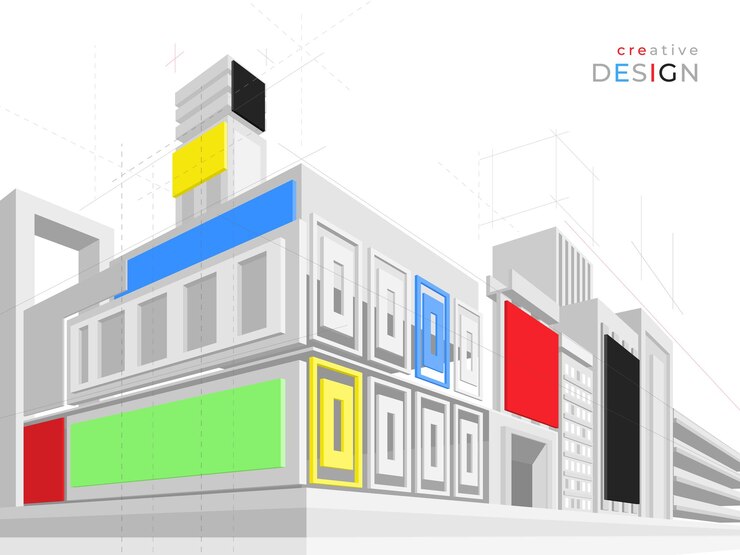 Vector outline architecture perspective city drawing digital architect line technology office house construction interior blueprint buildings colorful plan vector abstract illustration
