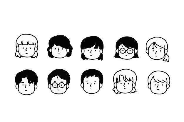 Outline avatars profile set office workers , hand-drawn i, con style , character design vector.