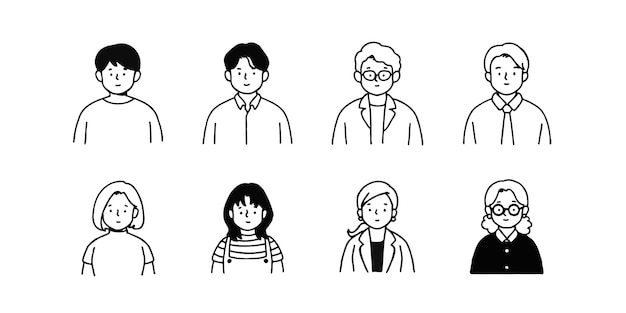 Outline avatars profile set office workers , hand-drawn icon style , flat line vector.