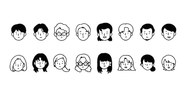 Outline avatars profile set office workers , hand-drawn icon style , flat line vector.