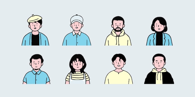 Outline avatars profile set office workers , hand-drawn icon style , flat line vector.