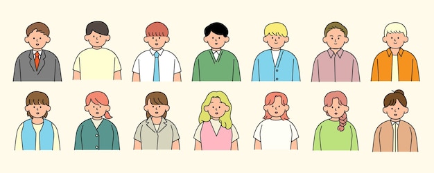 Vector outline avatars profile set office workers simple icon style character design vector