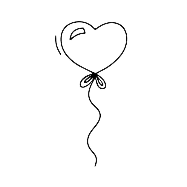 Контур сердца шара Doodle рисованной иллюстрации, изолированные на белом фоне