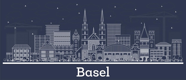 Vector outline basel switzerland city skyline with white buildings