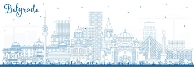 Vector outline belgrade serbia city skyline with blue buildings vector illustration belgrade cityscape with landmarks